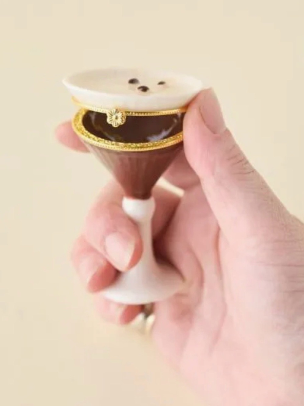 Urban Outfitters Brown, White and Gold Mini Goblet Trinket Box